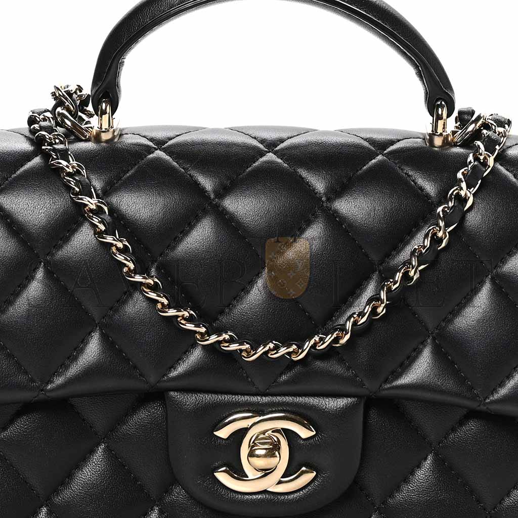 Ch*el lambskin quilted mini top handle rectangular flap black as2431 (20*14*7cm)
